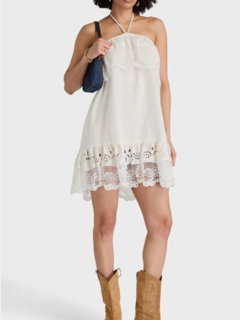 NWT FARM RIO Eyelet Embroidery Lace Linen Beach Coveup Mini Dress - S - White